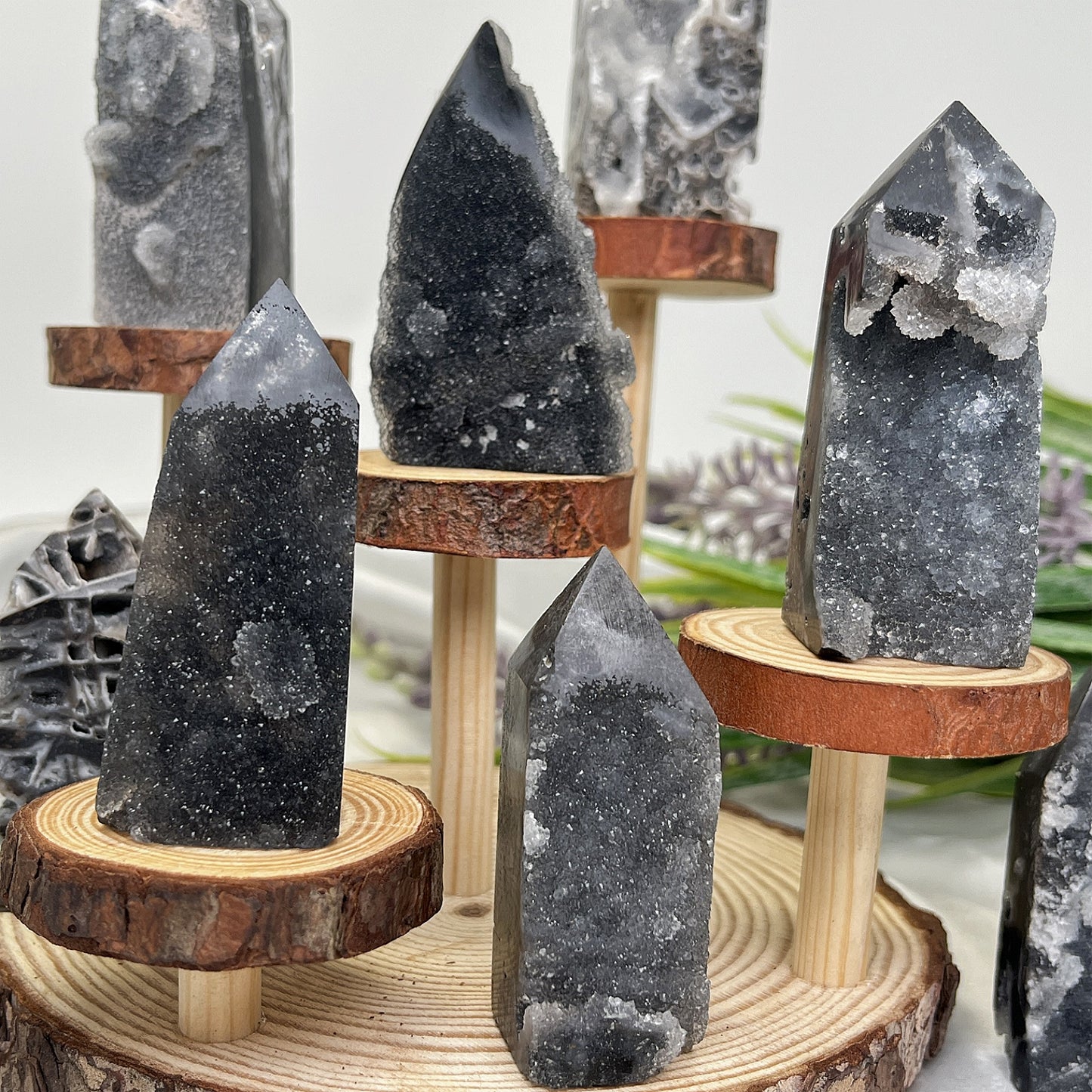 Natural Black Flash Zinc Pillar Heal ing Gemstone Home Decor