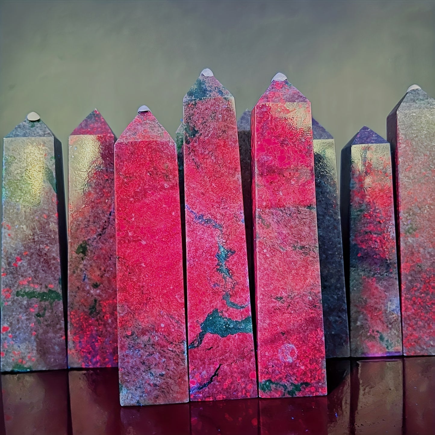 Natural Red blue green treasure square pillar Heal ing Gemstone Home Decor