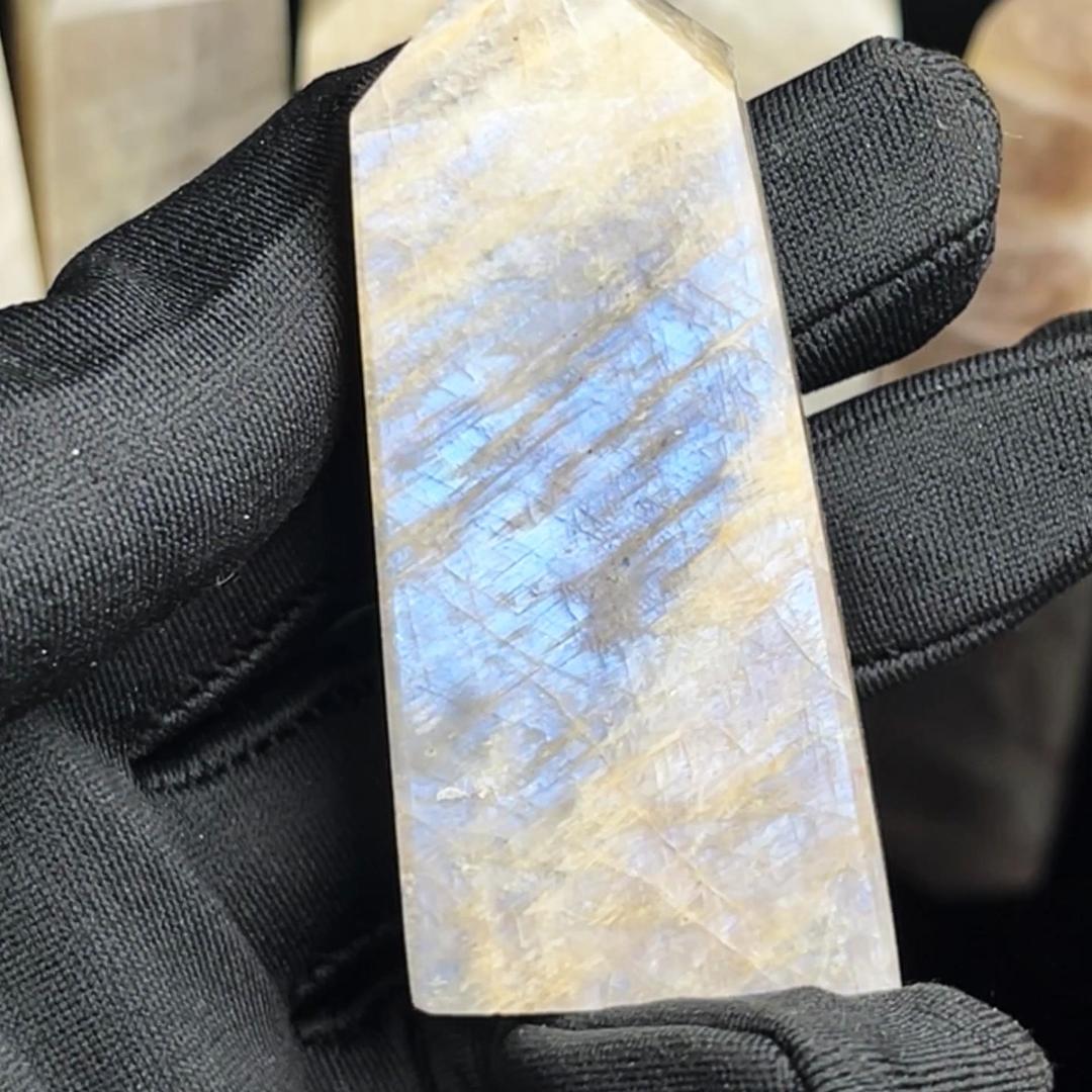 Natural Moonlight Stone Square Column Heal ing Gemstone Home Decor