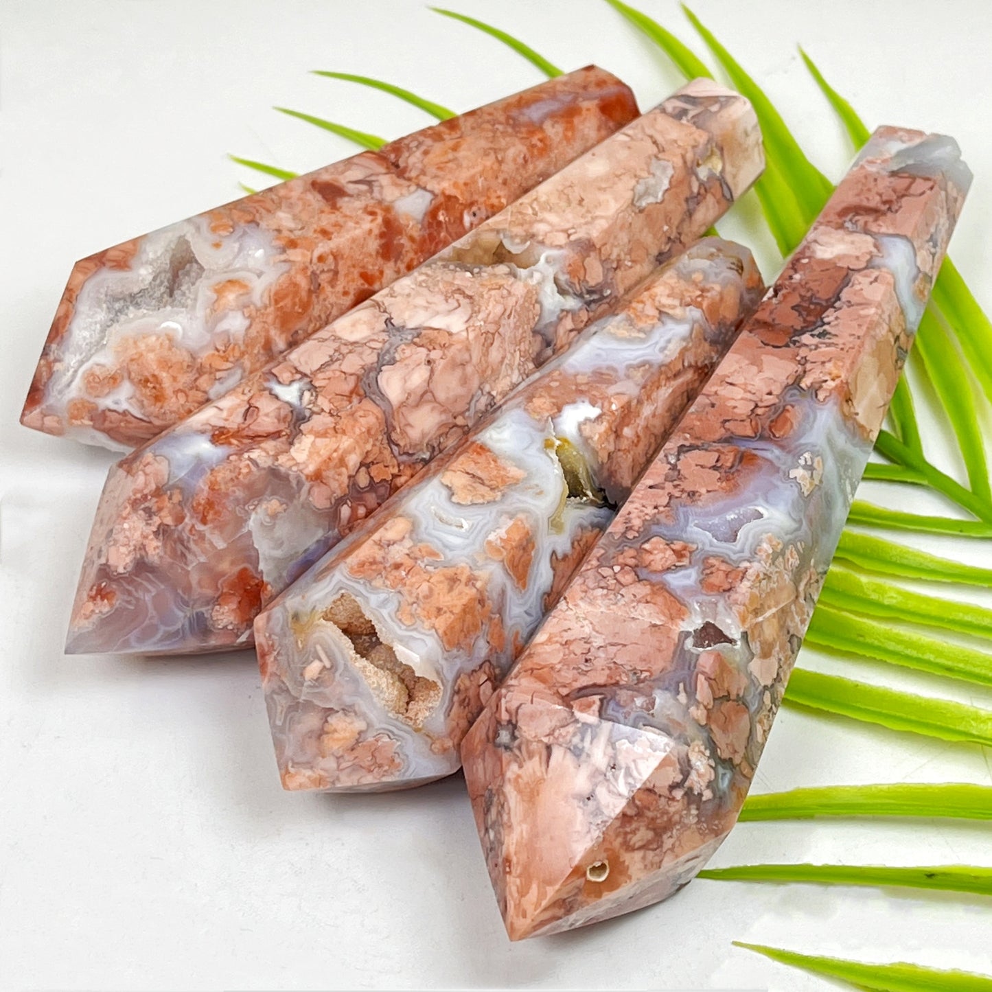 Natural Pink cherry blossom agate scepter Heal ing Gemstone Home Decor
