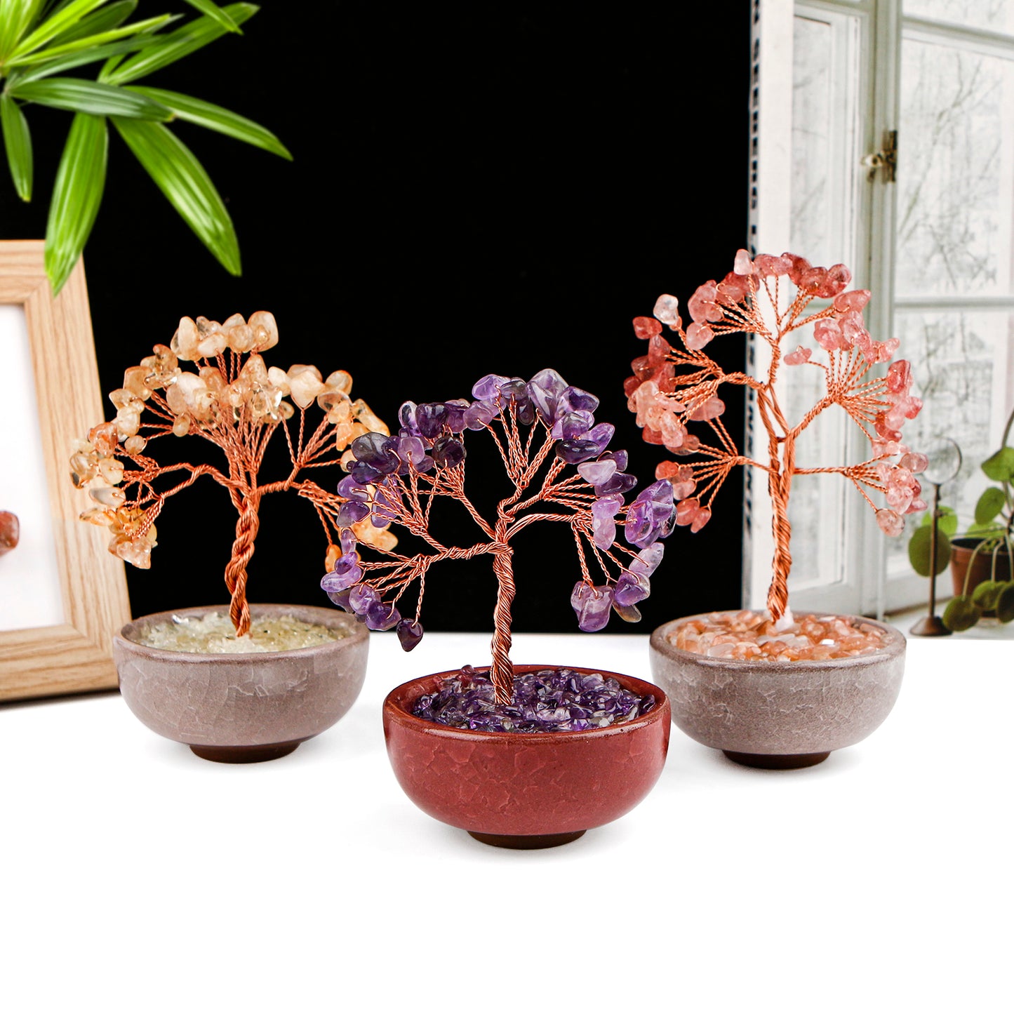 Natural Crystal ornament wealth tree Heal ing Gemstone Home Decor