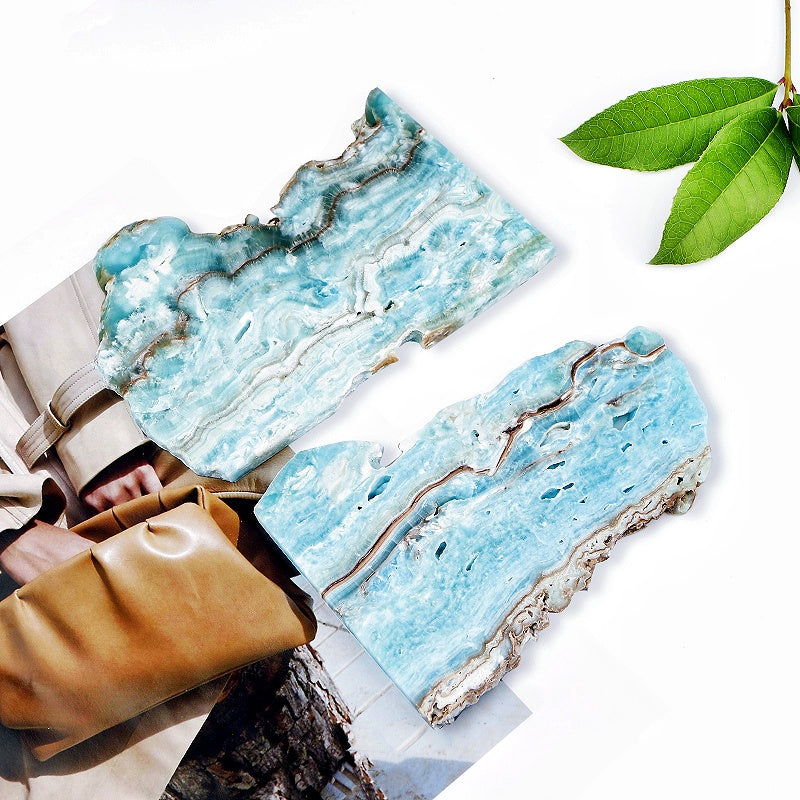 Natural Blue heteropolar slice Heal ing Gemstone Home Decor