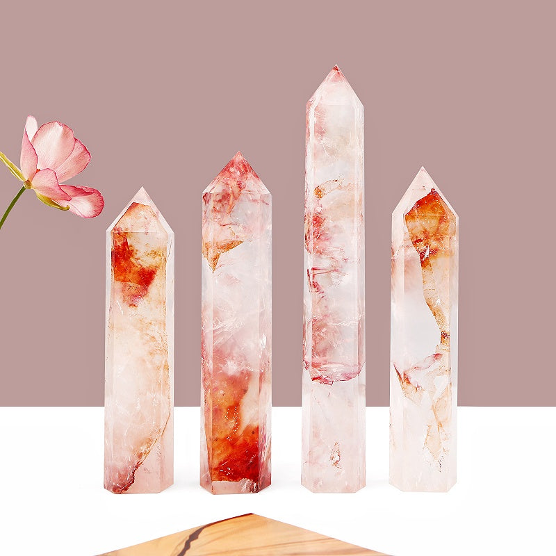 Natural Koi red gum flower single pointed column  Heal ing Gemstone Home Decor