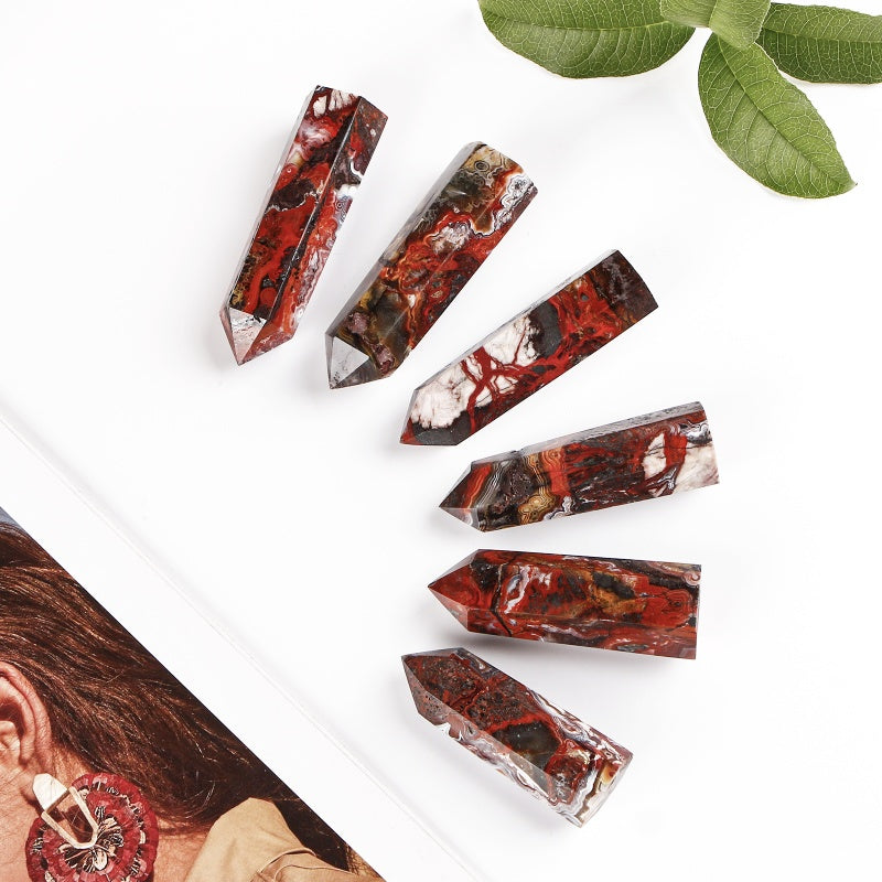Natural Red Mexican agate single pointed pillar Heal ing Gemstone Home Decor