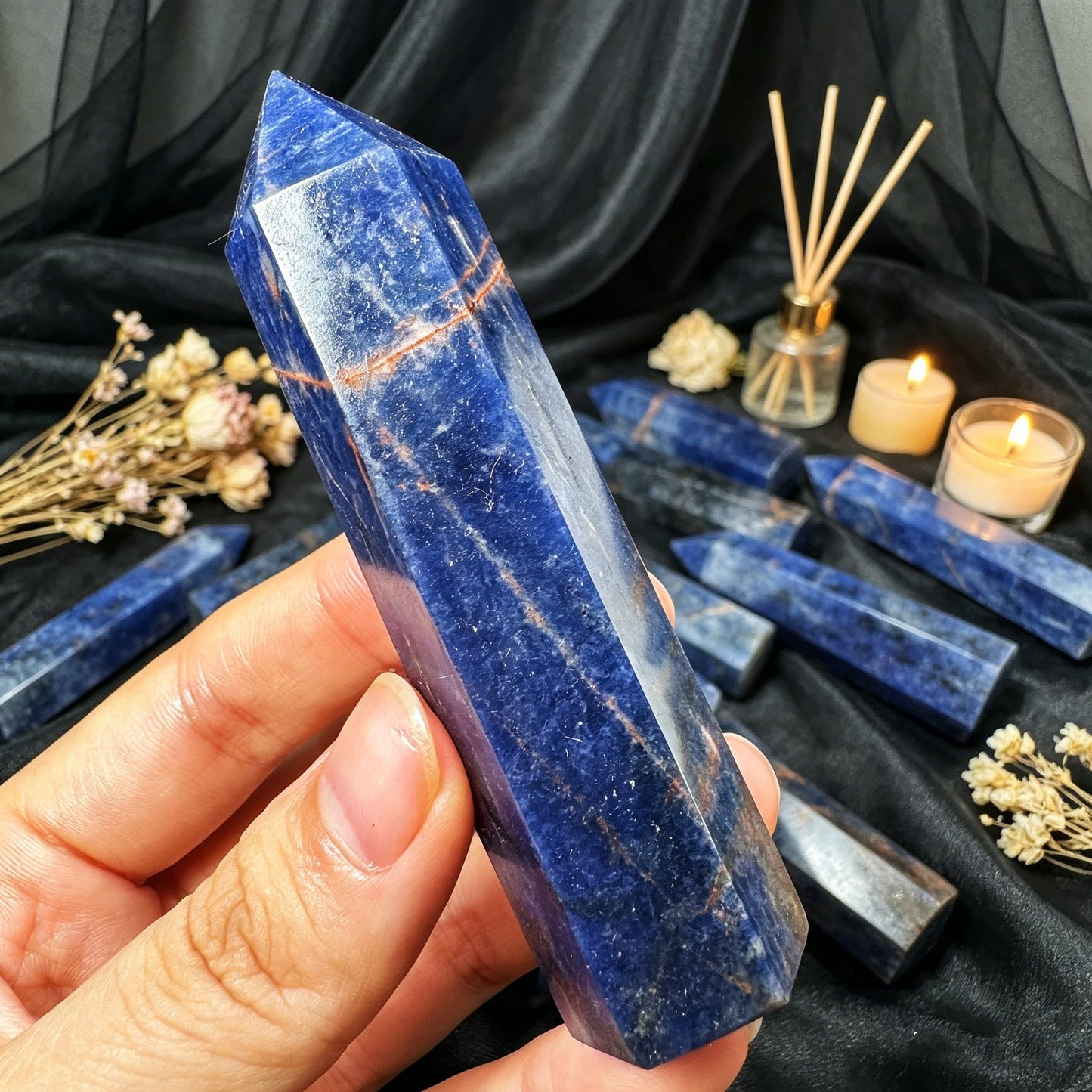 Natural Blue patterned stone single pointed column Heal ing Gemstone Home Decor