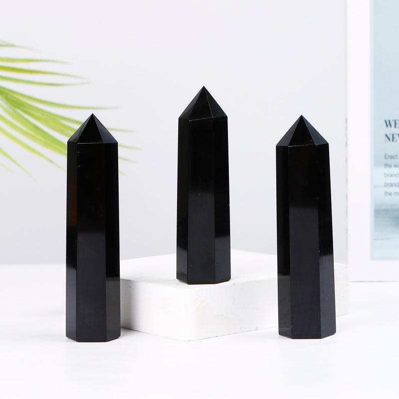 Natural Obsidian single pointed pillar Heal ing Gemstone Home Decor