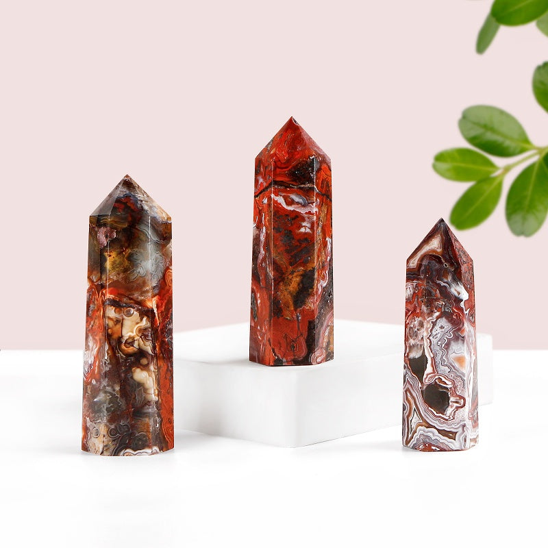 Natural Red Mexican agate single pointed pillar Heal ing Gemstone Home Decor