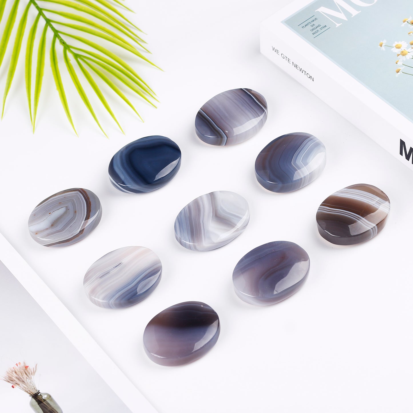 Natural  gray wrapped agate rolling stone Heal ing Gemstone Home Decor