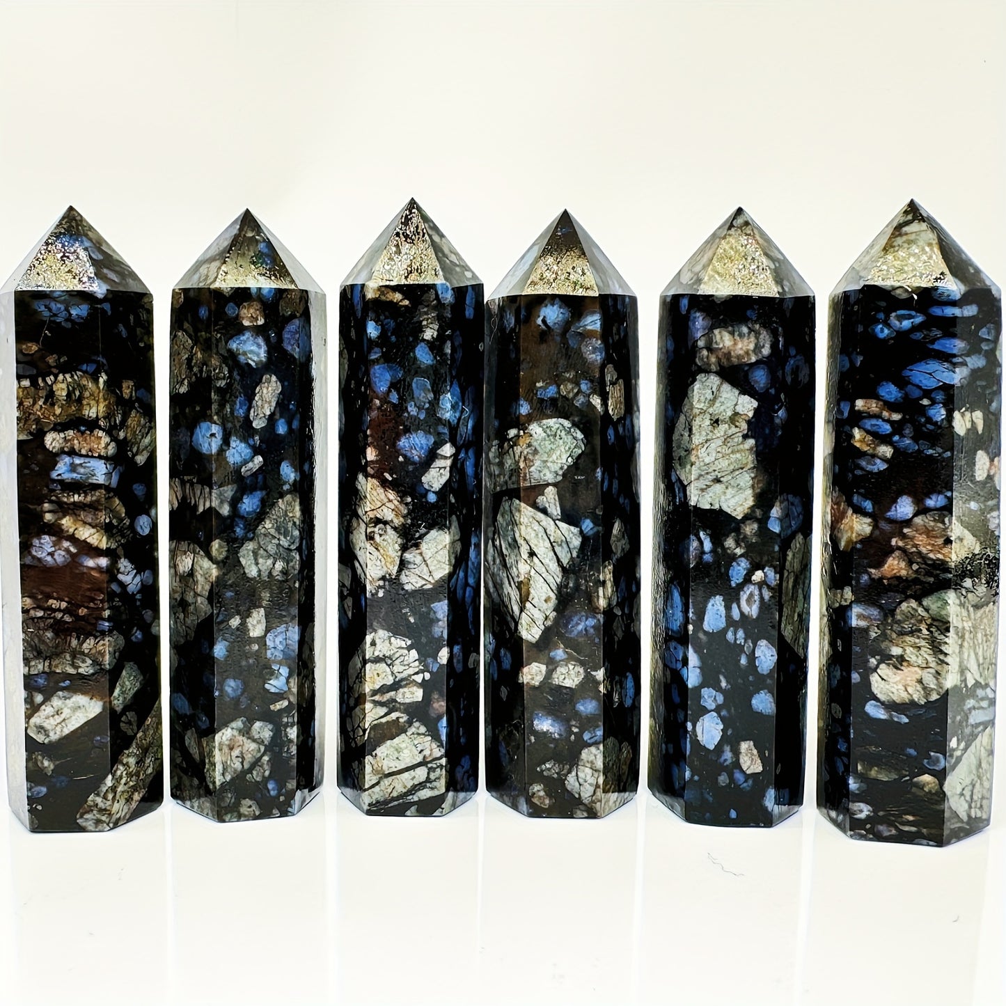 Natural Black and blue flashing single pointed pillar Heal ing Gemstone Home Decor