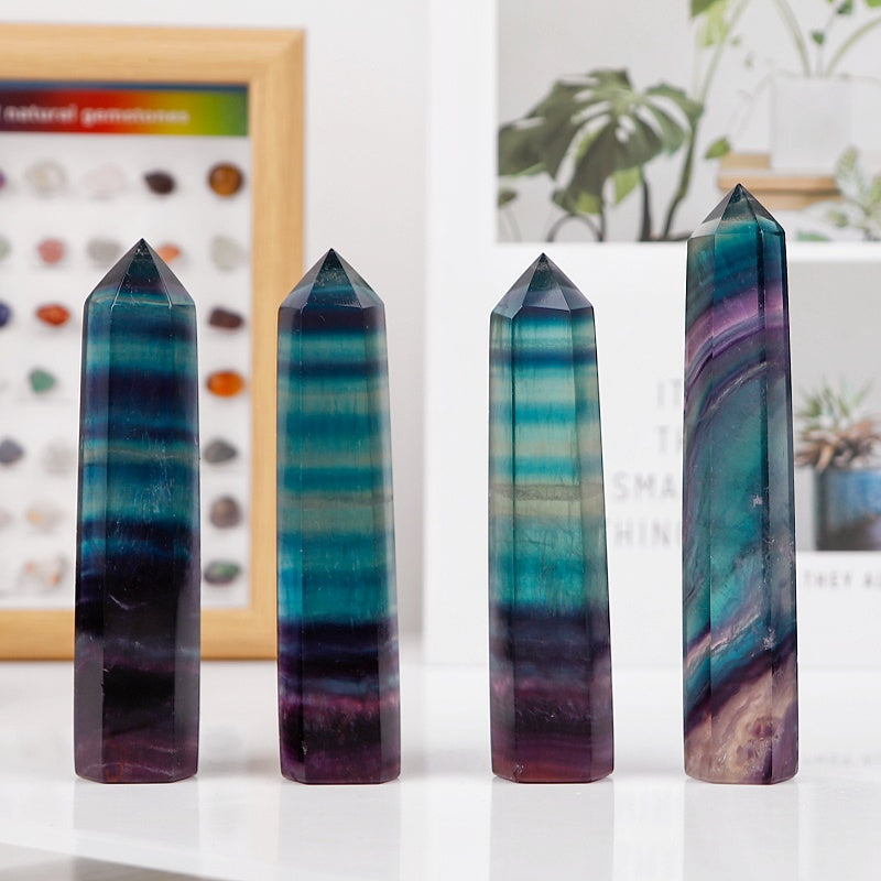 Natural  fluorite single pointed column Heal ing Gemstone Home Decor