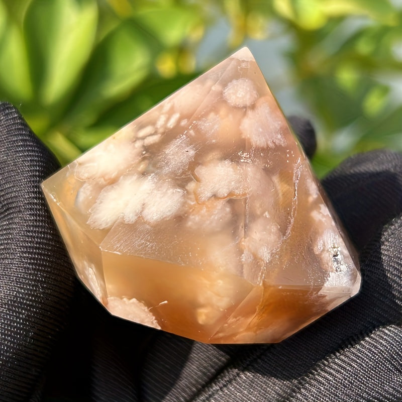 Natural Cherry blossom agate carved diamonds Heal ing Gemstone Home Decor