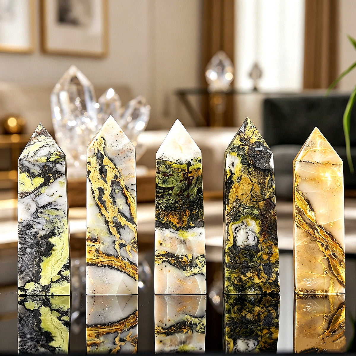 Natural Yellow turquoise square pillar  Heal ing Gemstone Home Decor