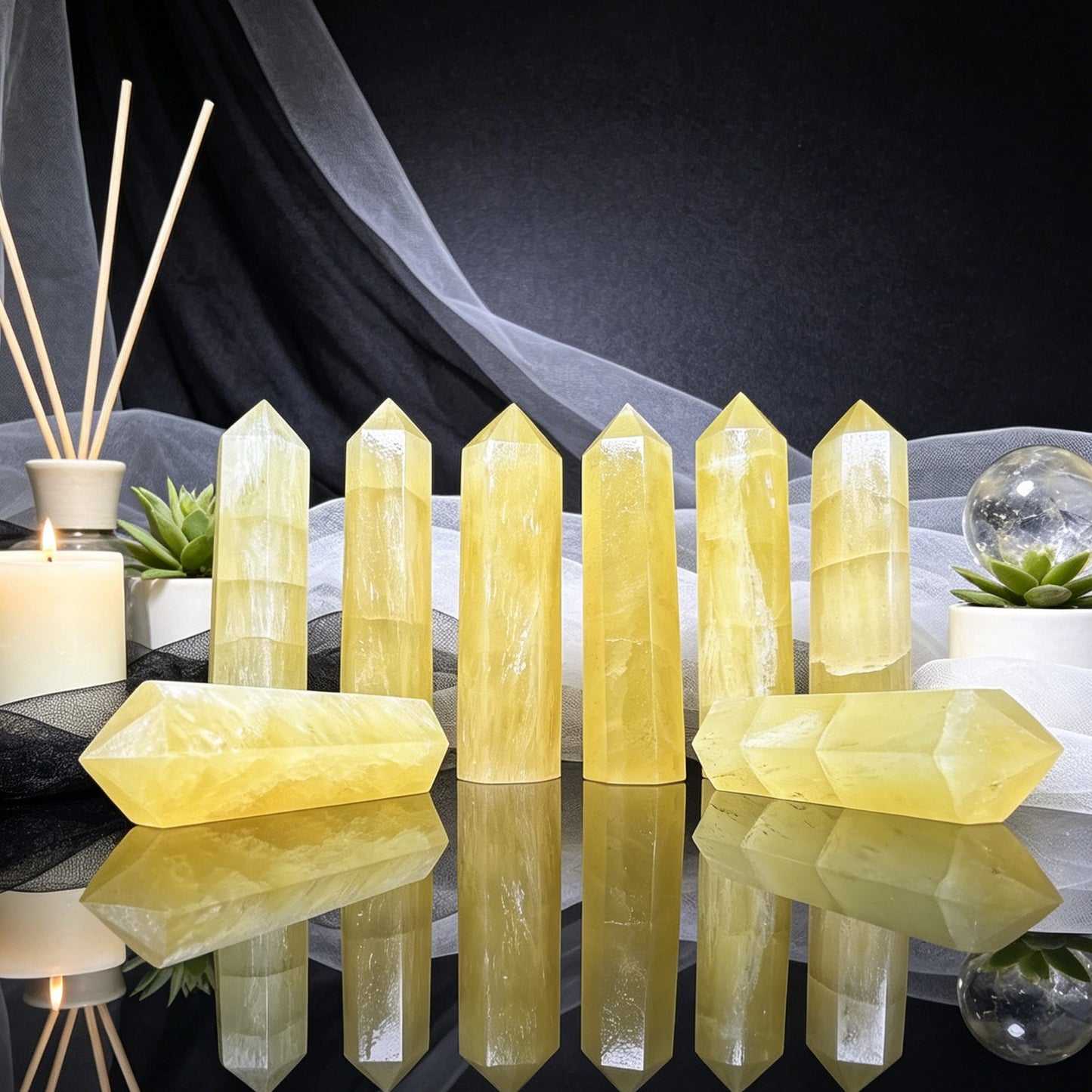 Natural Yellow Caribbean Pillar  Heal ing Gemstone Home Decor