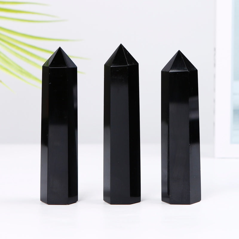 Natural Obsidian single pointed pillar Heal ing Gemstone Home Decor