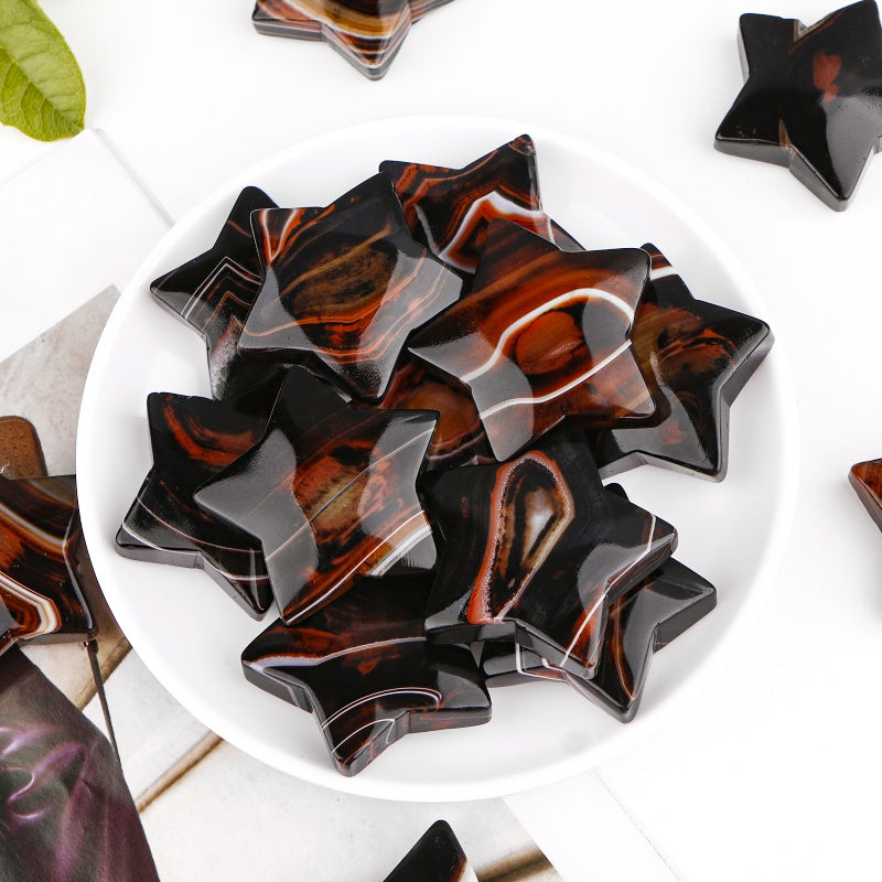 Natural Black and red wrapped agate star Heal ing Gemstone Home Decor