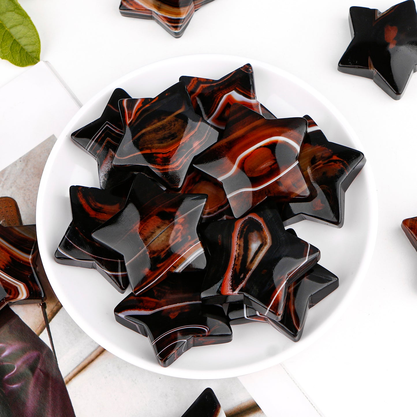 Natural Black and red wrapped agate star Heal ing Gemstone Home Decor