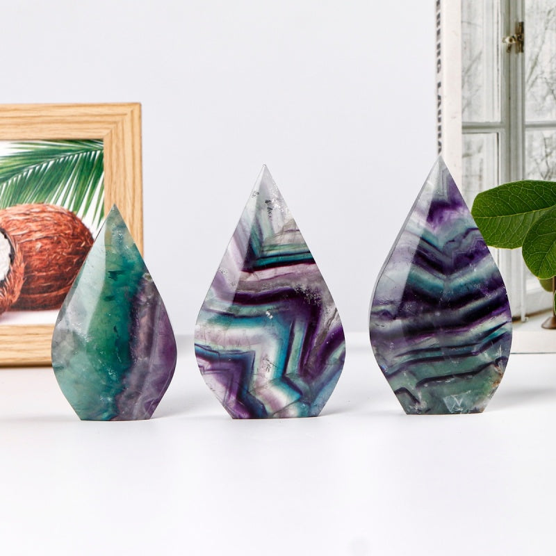 Natural Feather fluorite ornament Heal ing Gemstone Home Decor