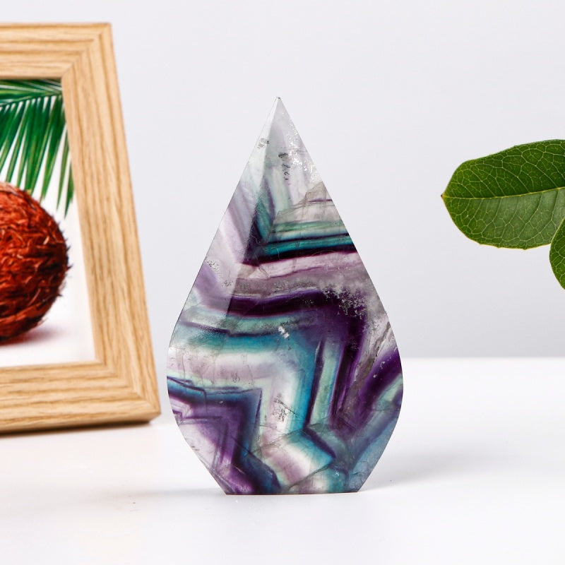 Natural Feather fluorite ornament Heal ing Gemstone Home Decor