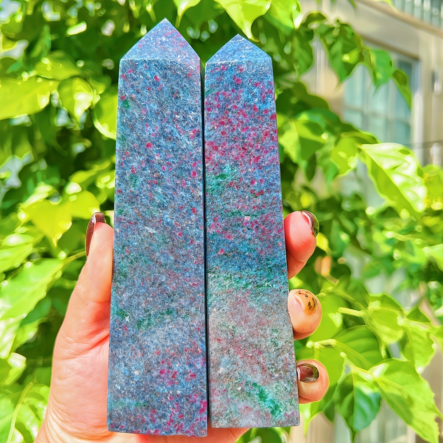 Natural Red blue green treasure square pillar Heal ing Gemstone Home Decor