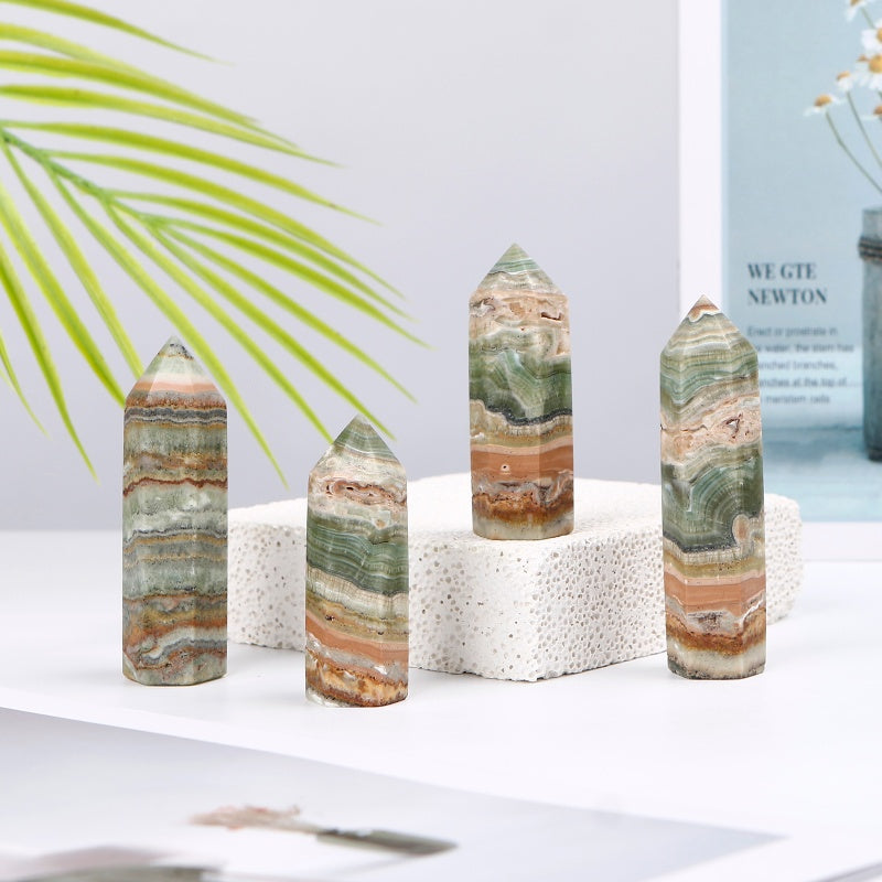 Natural Green Caribbean single pointed pillar Heal ing Gemstone Home Decor