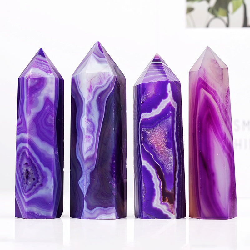 Natural Purple wrapped agate single pointed pillar Heal ing Gemstone Home Decor