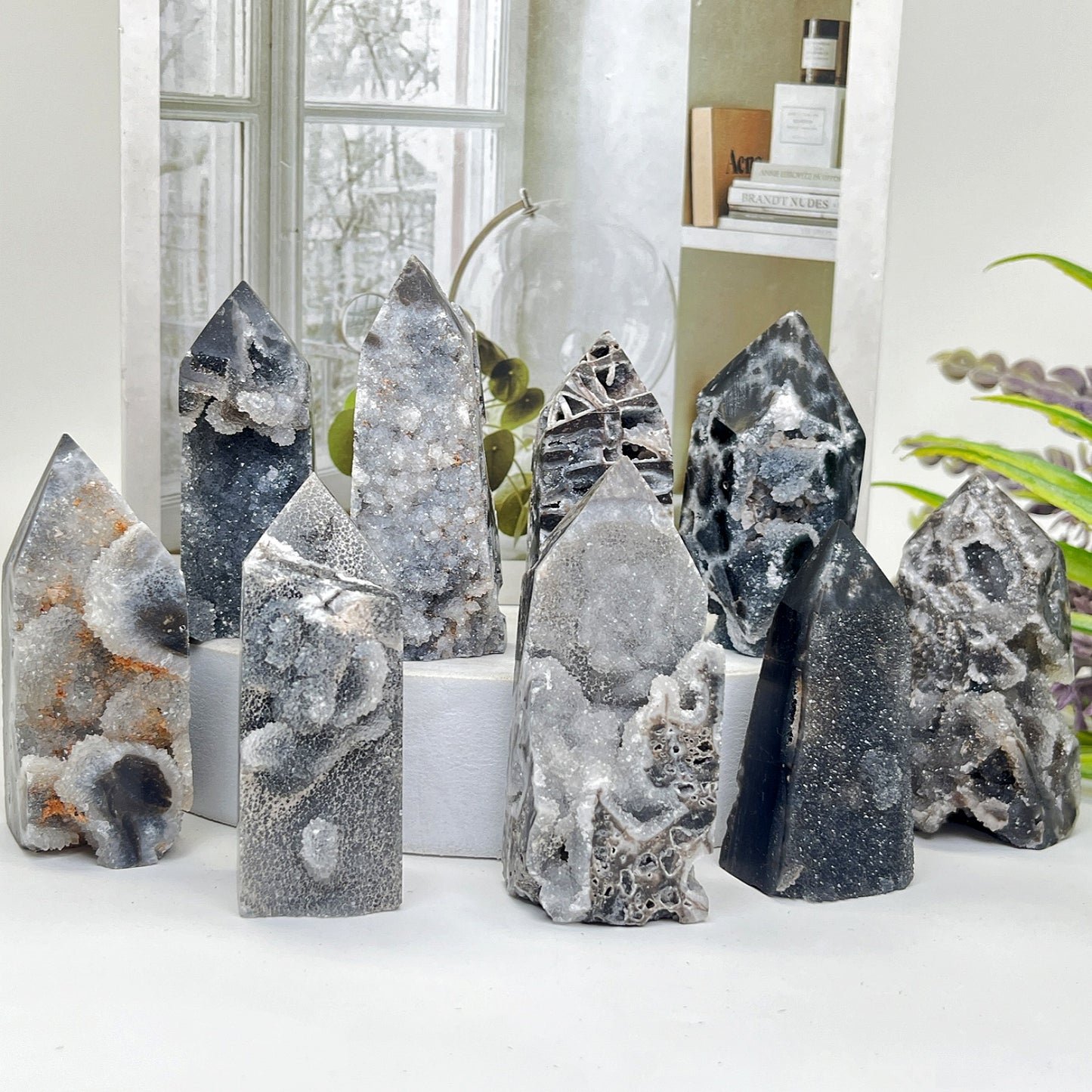Natural Black Flash Zinc Pillar Heal ing Gemstone Home Decor