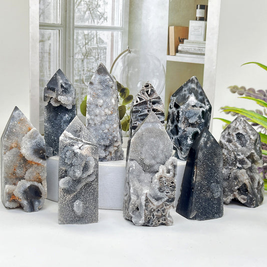 Natural Black Flash Zinc Pillar Heal ing Gemstone Home Decor