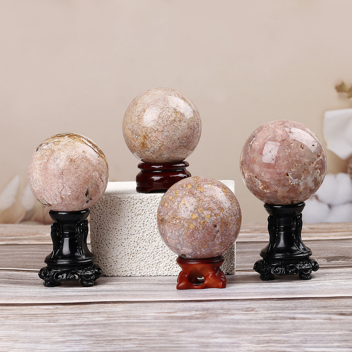 Natural Crystal Cherry Blossom Agate Balls Polished for Home Decoration Halloween Christmas Gifts
