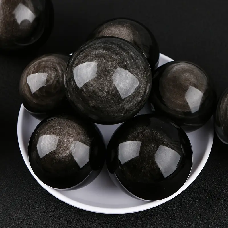 Natural Crystal Silver Obsidian Sphere Polished Crystal Ball Unique Home Decoration