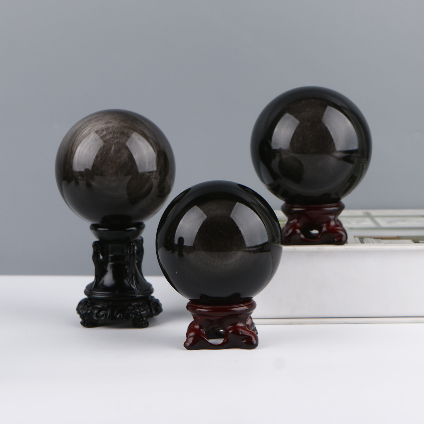 Natural Crystal Silver Obsidian Sphere Polished Crystal Ball Unique Home Decoration