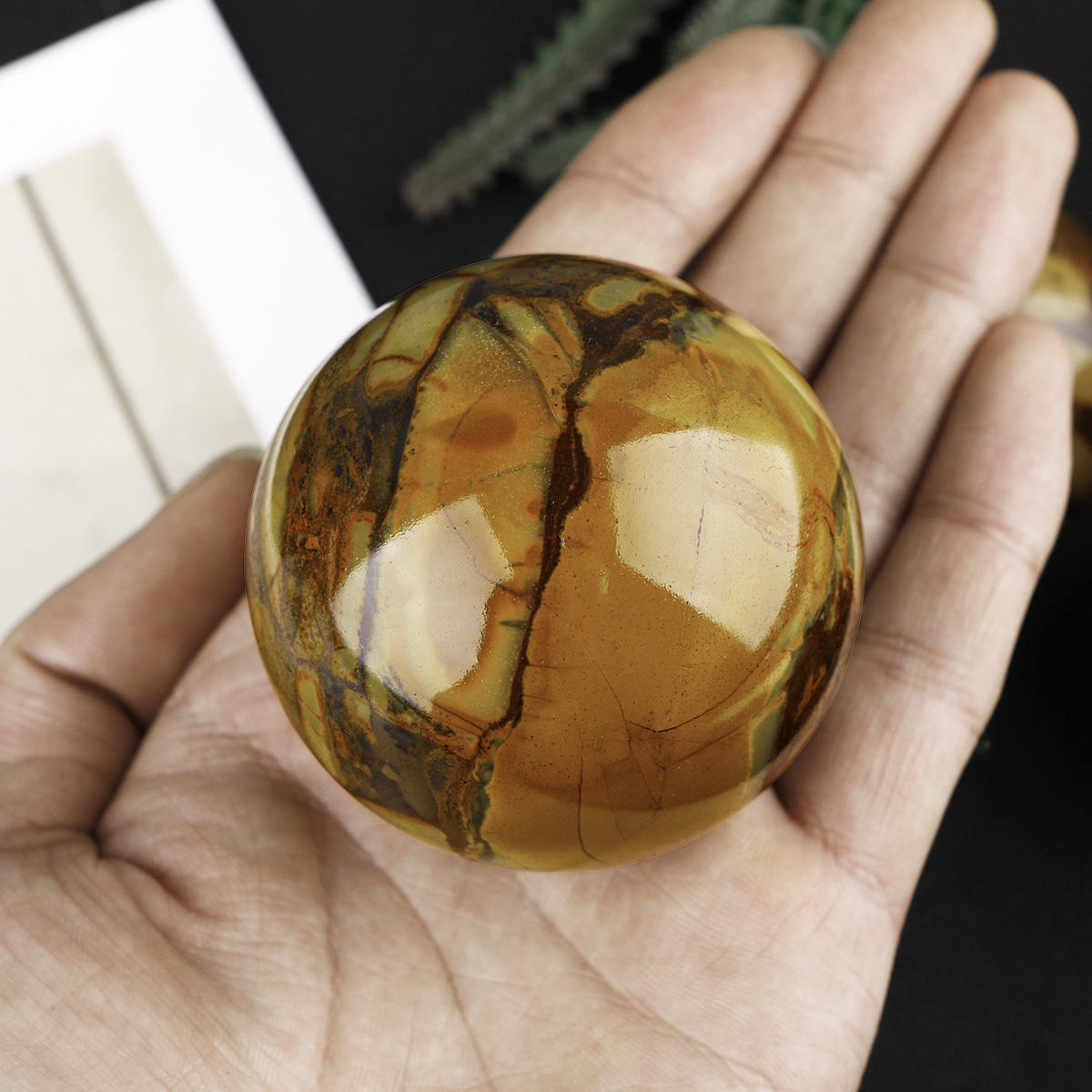 Natural Tiger Skin Crystal Sphere Healing Energy Ball Meditation Home Decor Gift
