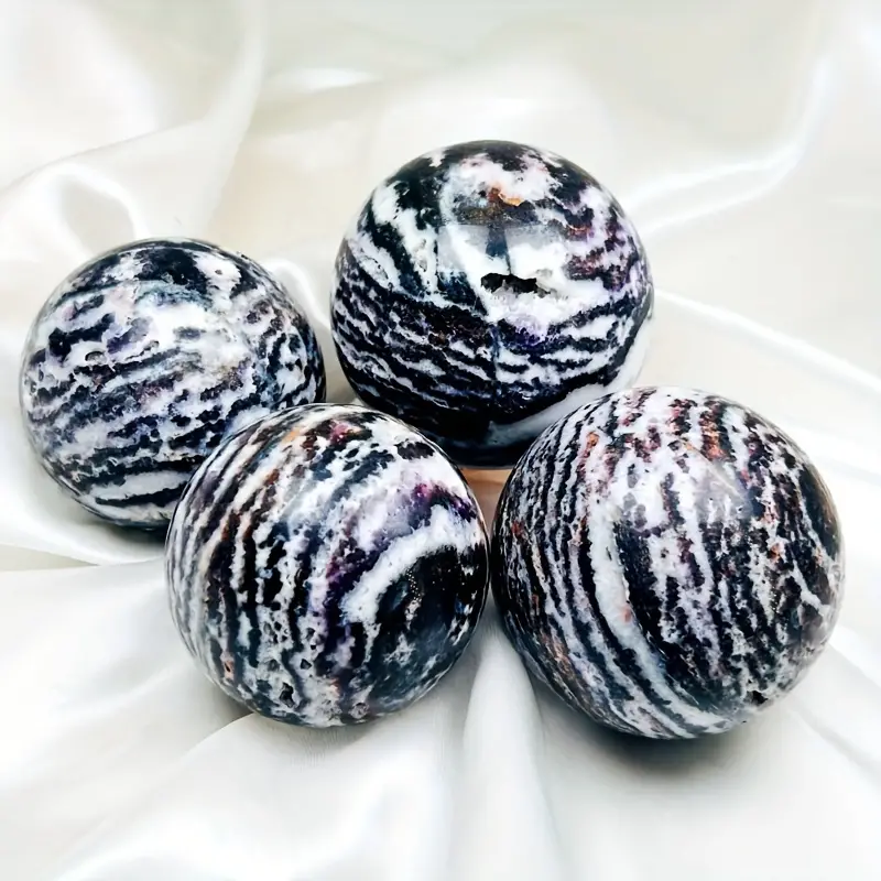 High Quality Polished Amethyst Zebra Crystal Ball Healing Stones Ornament Meditation