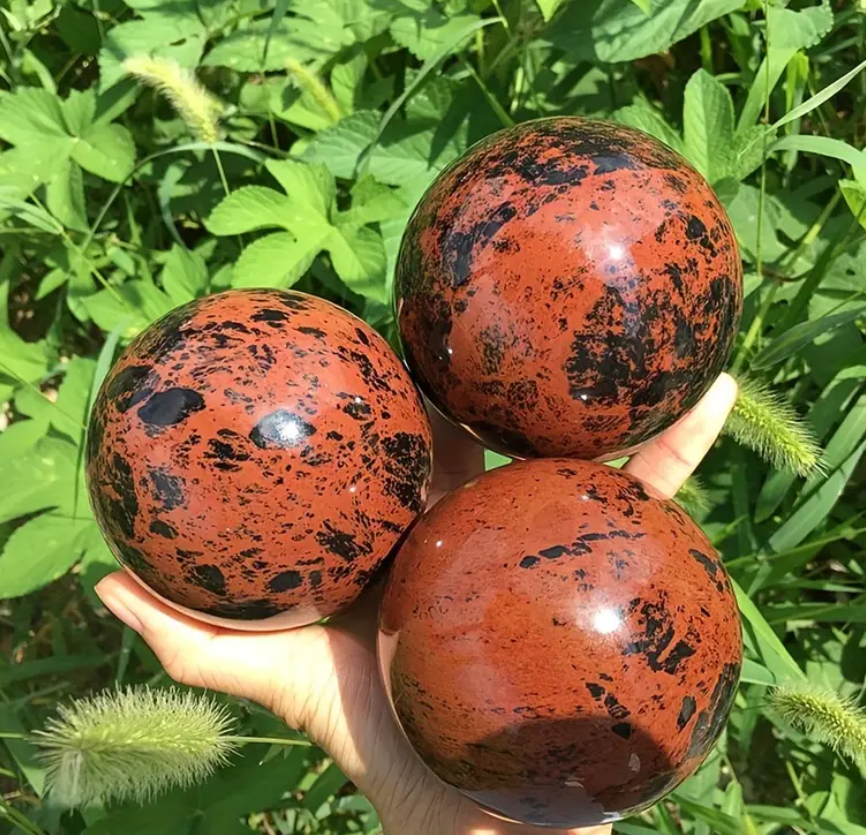 Natural Mahogany Red Obsidian Sphere Polished Healing Gemstone Ball