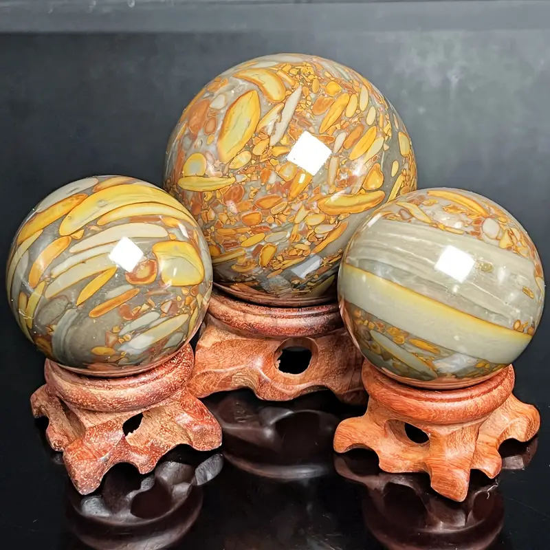 Natural Healing Bamboo Jasper Stone Ball Ornaments Quartz Sphere Crafts for Home Decor Gift