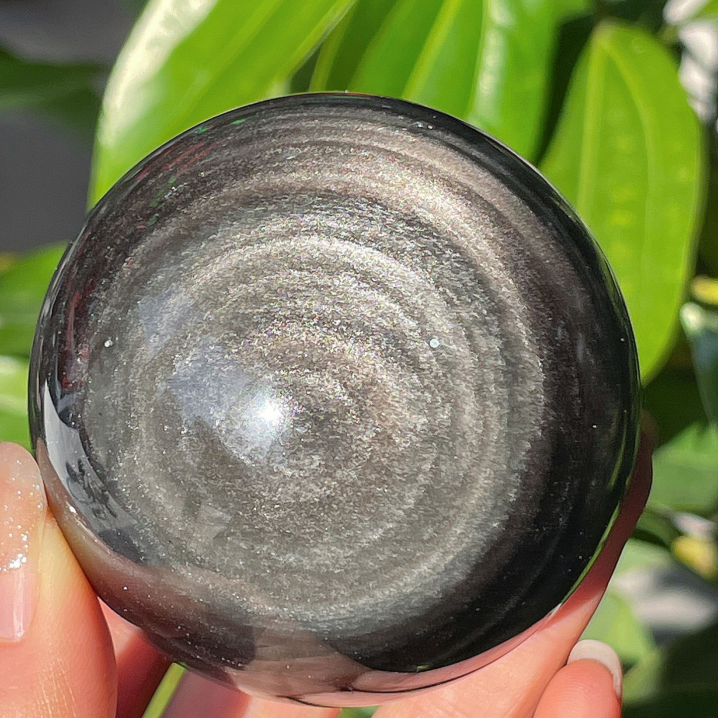 Natural Silver Obsidian Healing Sphere Polished Crystal Crafts Black Stone Ball Home Decoration