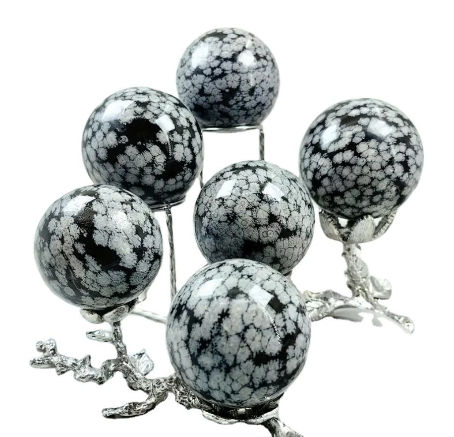 Natural Snowflake Black Obsidian Sphere Polished Healing Crystal Ball