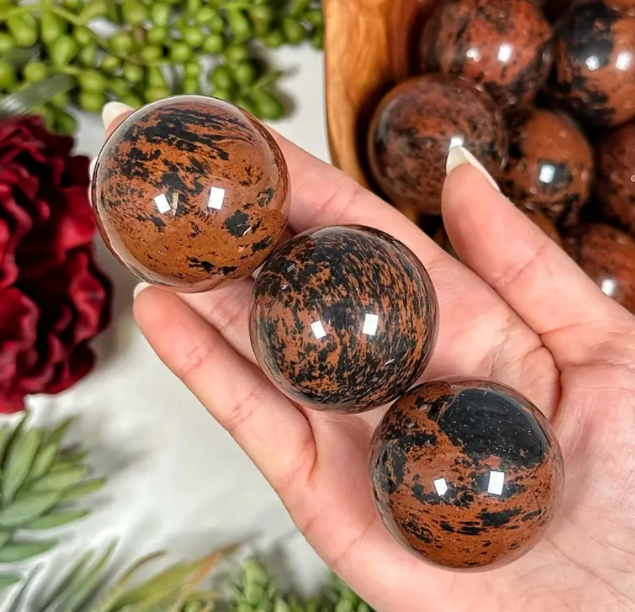 Natural Mahogany Red Obsidian Sphere Polished Healing Gemstone Ball