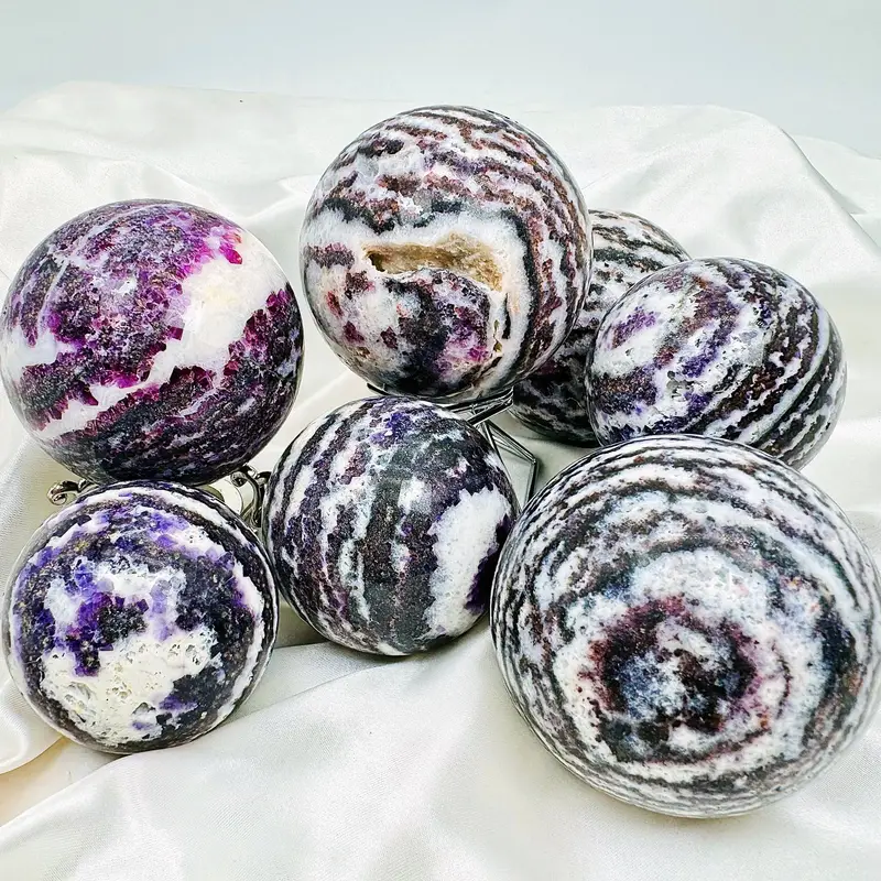 High Quality Polished Amethyst Zebra Crystal Ball Healing Stones Ornament Meditation