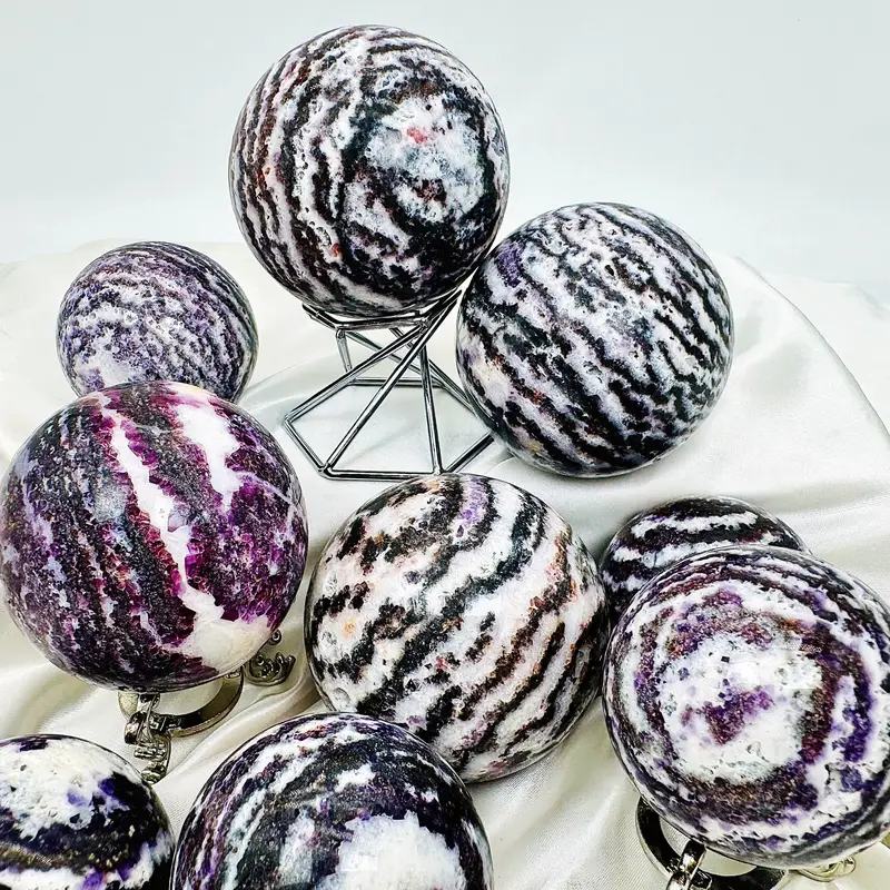 High Quality Polished Amethyst Zebra Crystal Ball Healing Stones Ornament Meditation