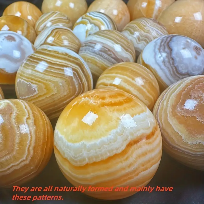 Natural Orange Honey Calcite Sphere Banded Yellow Quartz Crystal Crafts Ball