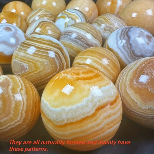 Natural Orange Honey Calcite Sphere Banded Yellow Quartz Crystal Crafts Ball
