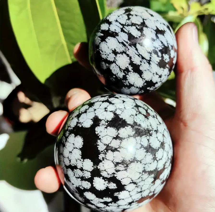 Natural Snowflake Black Obsidian Sphere Polished Healing Crystal Ball