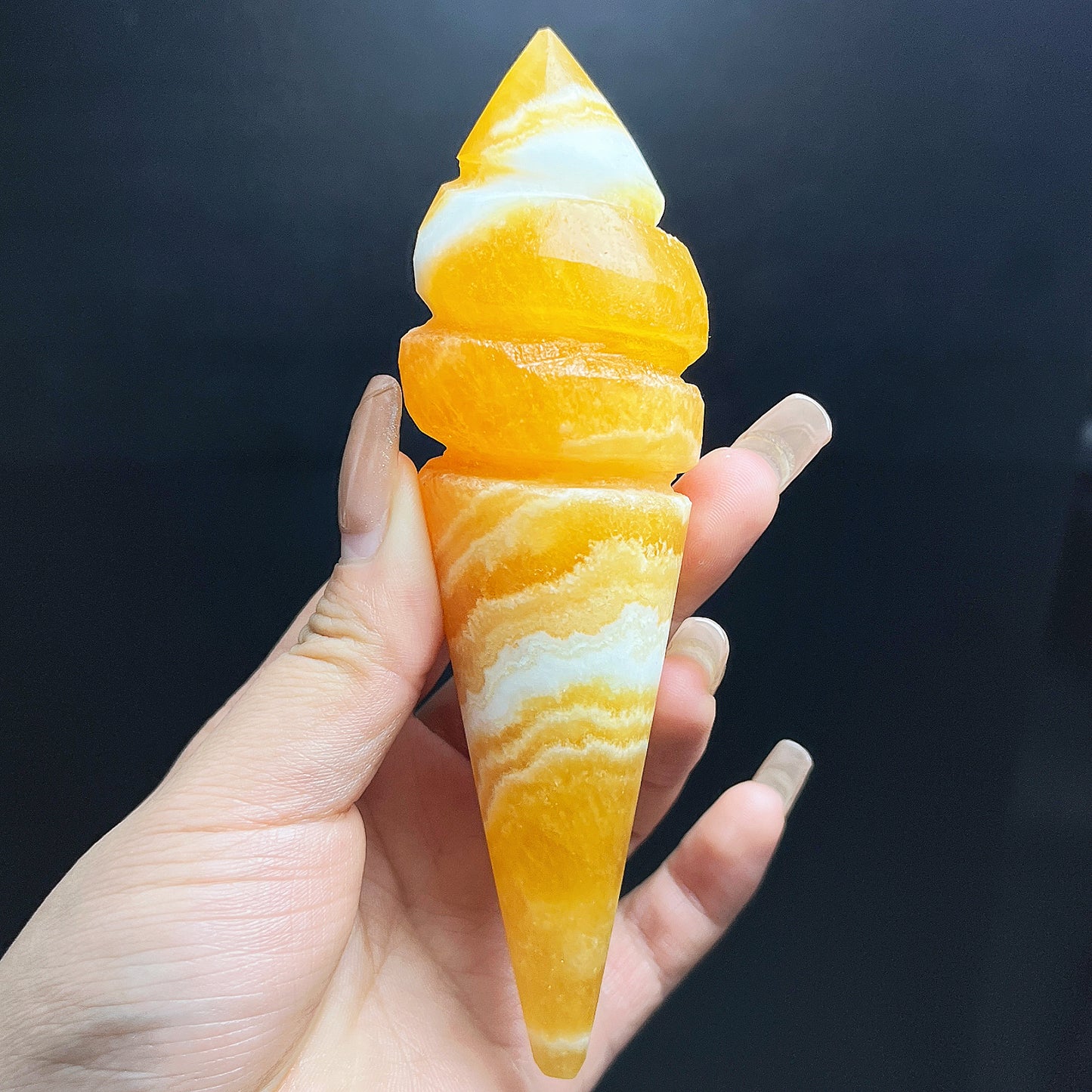 Natural Huang Fangjie Carved Ice Cream Heal ing Gemstone Home Decor