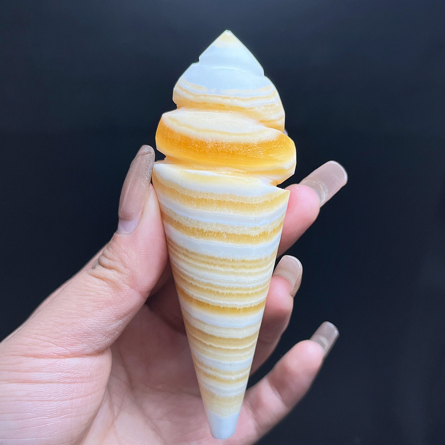 Natural Huang Fangjie Carved Ice Cream Heal ing Gemstone Home Decor