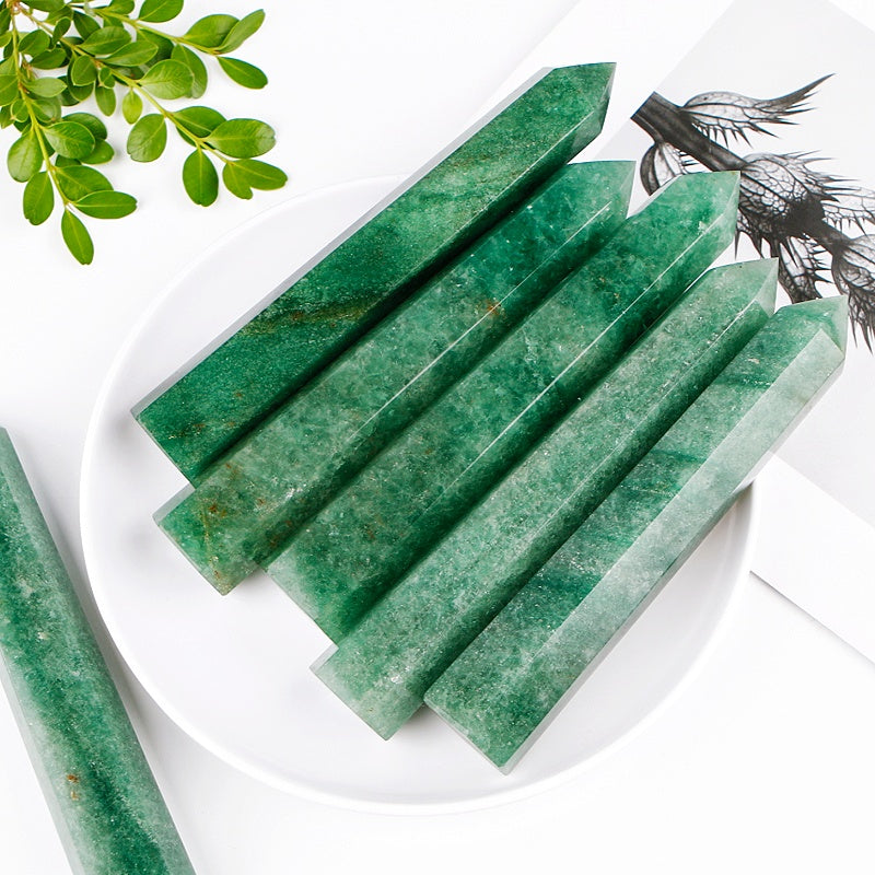 Natural Green Dongling single pointed pillar Heal ing Gemstone Home Decor