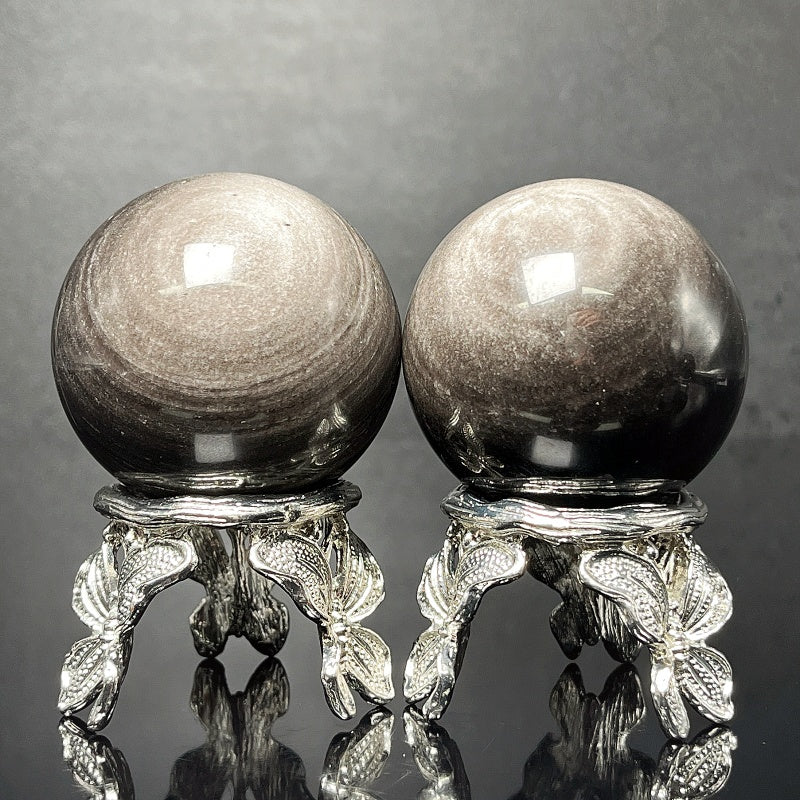 Natural Silver obsidian ball Heal ing Gemstone Home Decor