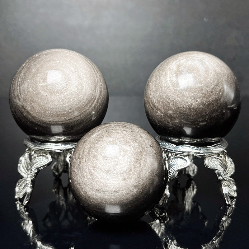 Natural Silver obsidian ball Heal ing Gemstone Home Decor