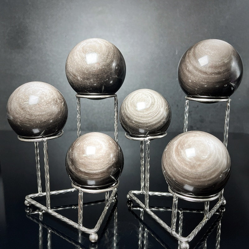 Natural Silver obsidian ball Heal ing Gemstone Home Decor