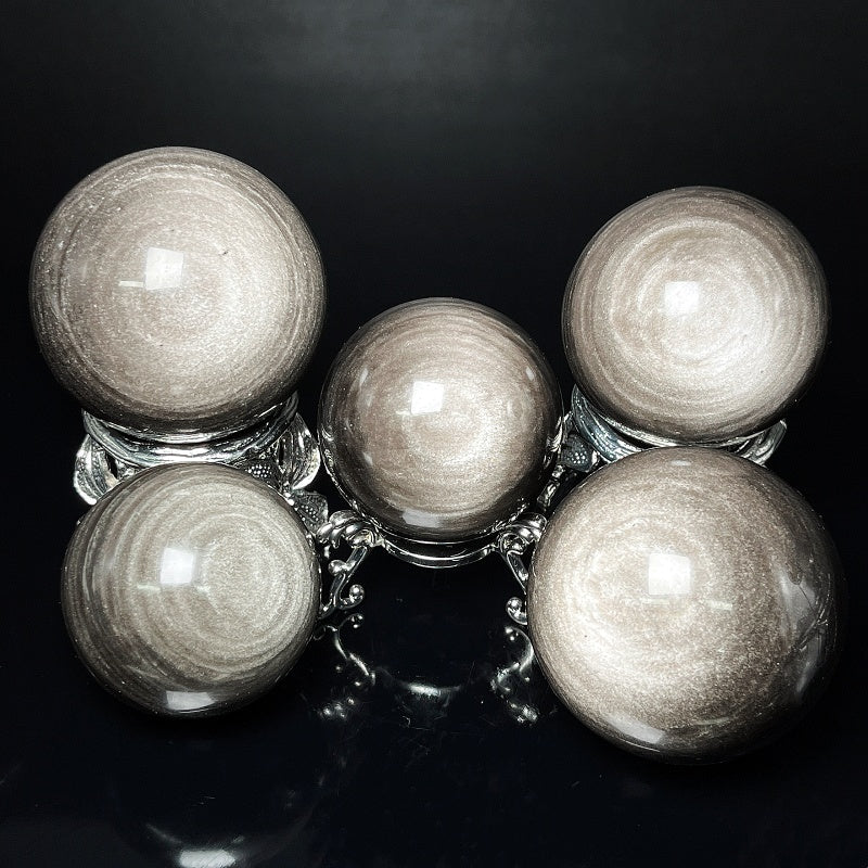 Natural Silver obsidian ball Heal ing Gemstone Home Decor