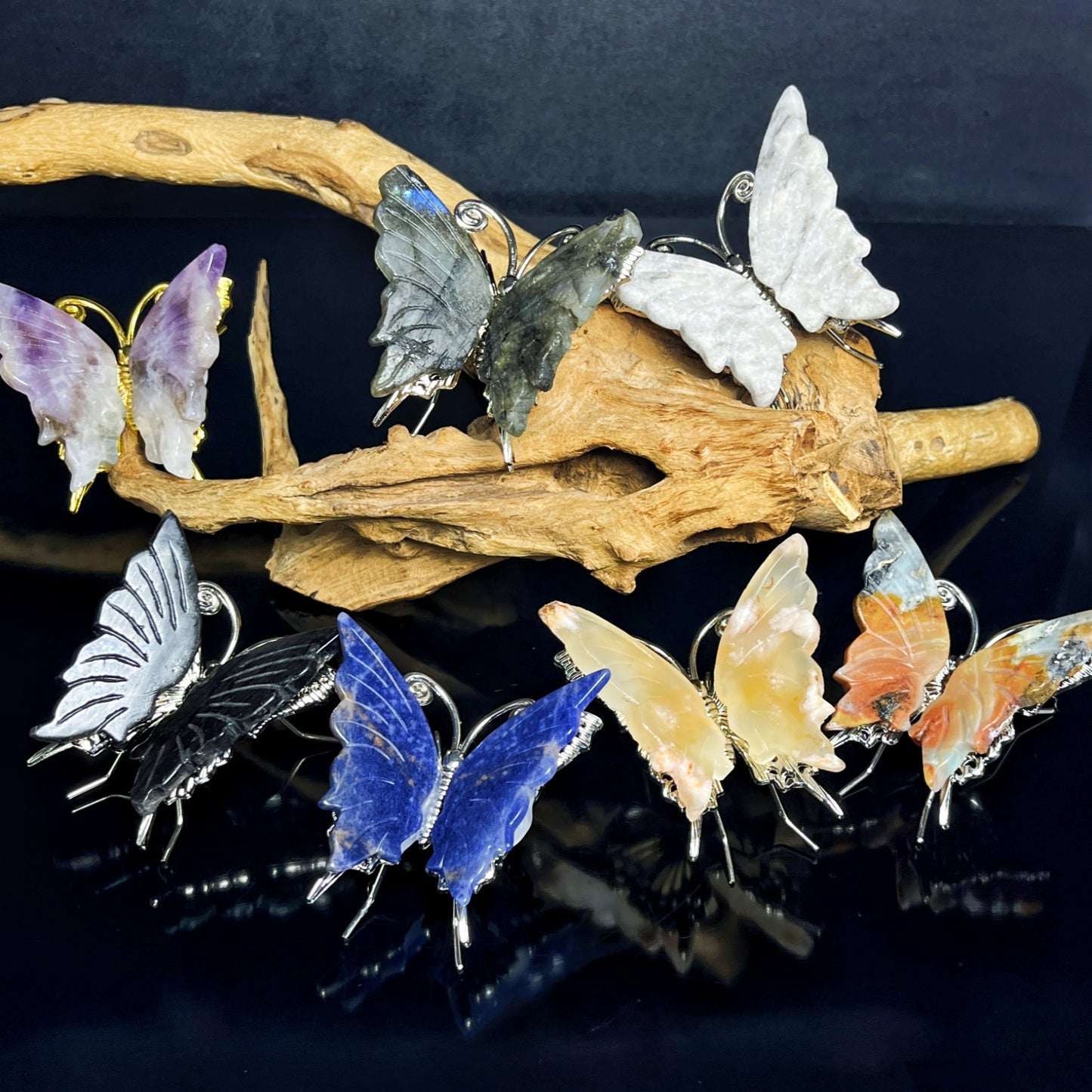 Natural Mixed material carving butterfly Heal ing Gemstone Home Decor
